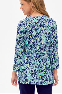 New Style! Paisley Wrinkle Free Empire Top in Royal