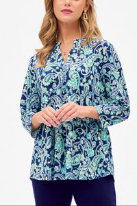 New Style! Paisley Wrinkle Free Empire Top in Royal