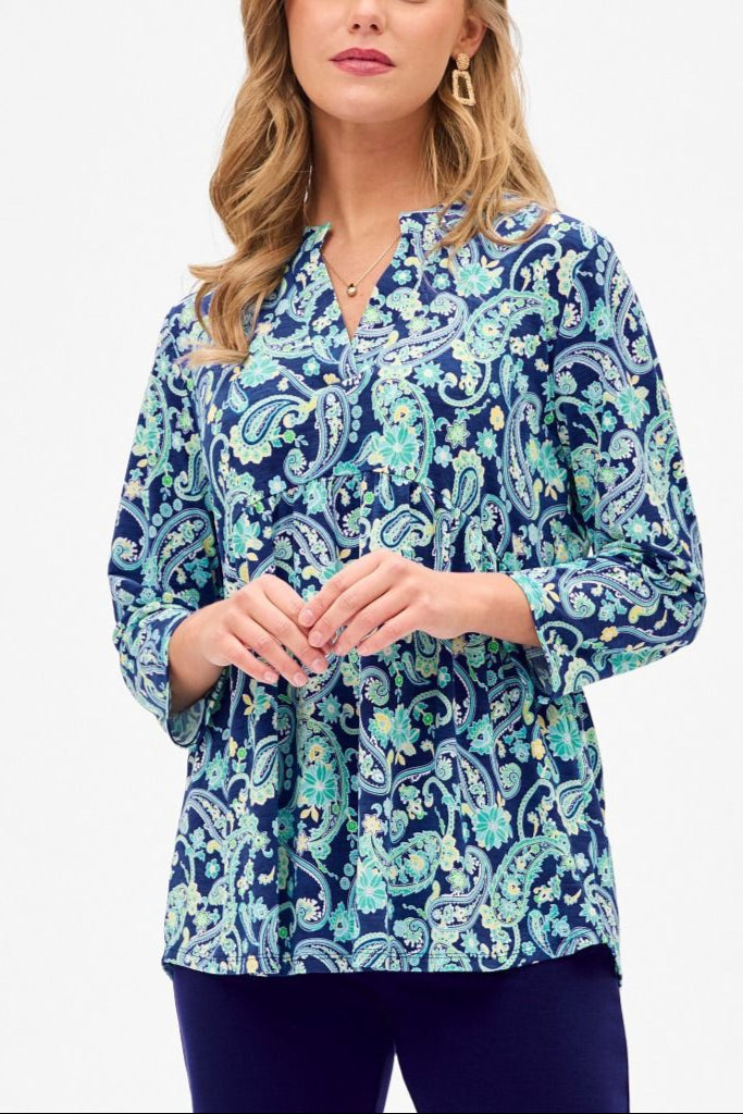 New Style! Paisley Wrinkle Free Empire Top in Royal