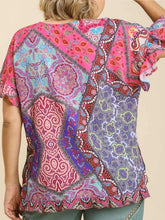 Load image into Gallery viewer, Madi Mixed Print V-Neck Ruffle Sleeve Top