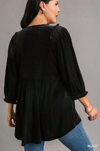 Joan V-Neck Velvet Tunic in Black
