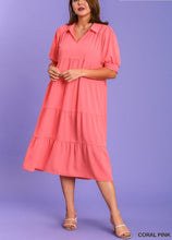Load image into Gallery viewer, Edie Collared Tiered Dress in Coral
