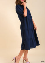 Load image into Gallery viewer, Restocked! Edie Navy Collared Tiered Dress