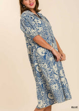 Load image into Gallery viewer, RESTOCKED! Cera Blue Floral Print Midi Dress