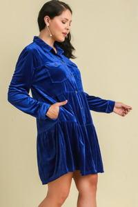 Elizabeth Royal Blue Tiered Velvet Dress