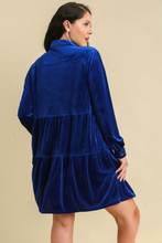 Load image into Gallery viewer, Elizabeth Royal Blue Tiered Velvet Dress