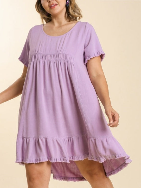 Remi Ruffle Trim Dress with Frayed Edges in Lilac