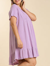Load image into Gallery viewer, Remi Ruffle Trim Dress with Frayed Edges in Lilac