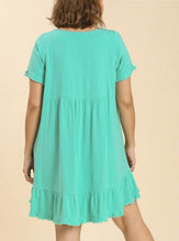 Load image into Gallery viewer, Remi Ruffle Trim Dress with Frayed Edges in Seafoam Green