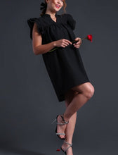 Load image into Gallery viewer, Trina Ruffle Sleeve Basket Weave Dress in Black