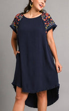 Load image into Gallery viewer, Skylar Navy Embroidered Sleeve Dress