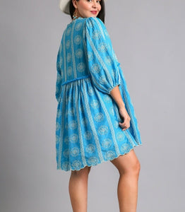 Carly Embroidered Scalloped Trim Dress