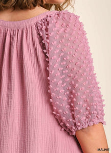 Serena Textured Puff Sleeve Top in Mauve
