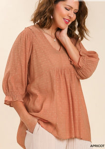 Samantha Dot Embroidered V-Neck Top in Apricot