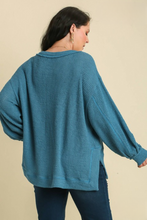 Load image into Gallery viewer, Restocked! Sophie Waffle Knit Balloon Sleeve Top in Teal