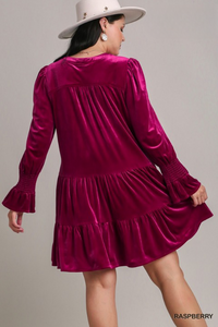 Keeley Velvet Tiered Dress in Raspberry