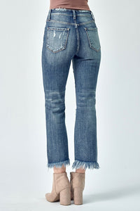 Frayed High Rise Cropped Flare Jeans