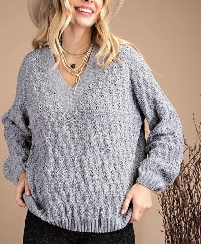Langley V-Neck Fluffy Chenille Sweater