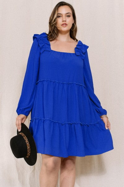 Restocked! Willa Tiered Ruffle Neck Dress in Royal