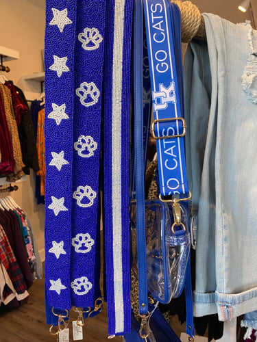 Beaded Blue and White Purse Strap (star, stripe & paw)