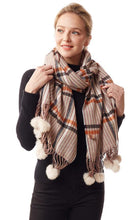 Load image into Gallery viewer, Plaid Check Pattern Pom Pom Scarf (3 colors)