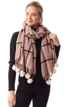 Load image into Gallery viewer, Plaid Check Pattern Pom Pom Scarf (3 colors)