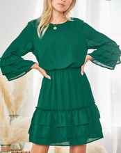 Load image into Gallery viewer, Leslie Ruffle Trim Dress in Hunter Green