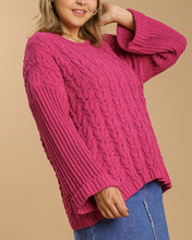 Load image into Gallery viewer, Leslie Chenille Cable Knit Sweater in Magenta