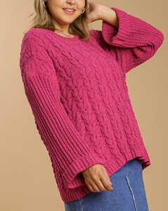 Leslie Chenille Cable Knit Sweater in Magenta
