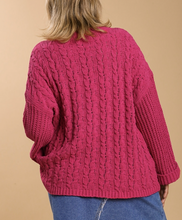 Load image into Gallery viewer, Leslie Chenille Cable Knit Sweater in Magenta