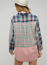 Load image into Gallery viewer, Layla Oversized Mixed Plaid Button Top