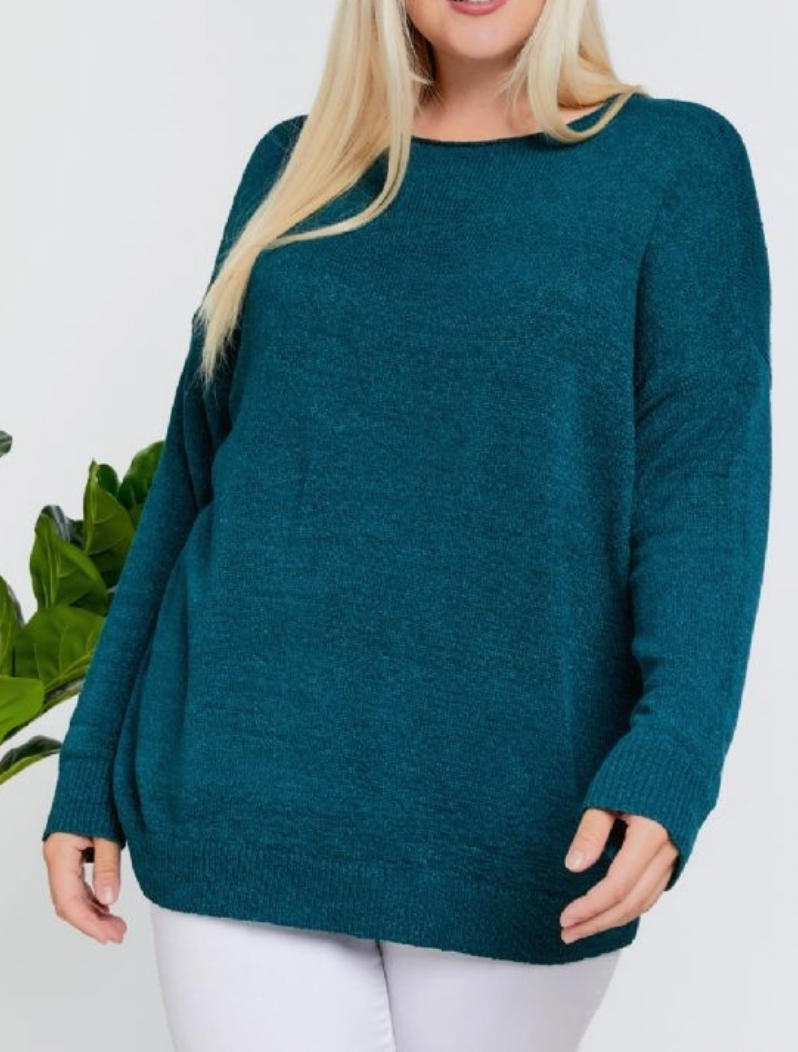 Trina Crew Neck Knit Sweater in Teal