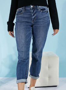 Restocked! Dark Wash Mid Rise Boyfriend Jeans