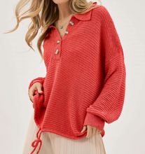Load image into Gallery viewer, Hailey Half Button Ribbed Sweater