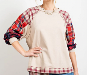 Molly Mixed Plaid French Terry Top