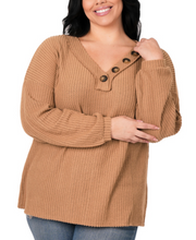 Load image into Gallery viewer, Brushed Thermal Waffle Button Detail Top in Camel