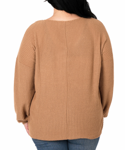 Brushed Thermal Waffle Button Detail Top in Camel