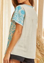 Load image into Gallery viewer, Doris Turquoise Embroidered Split Neck Top