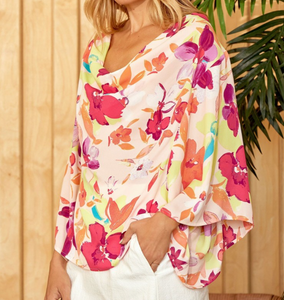 Carly Floral Print Cowl Neck Top