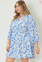 Load image into Gallery viewer, Liz Blue Floral Ruffle Dress