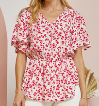 Load image into Gallery viewer, Carolann Pink and Red Ditsy Print Top