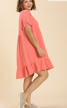 Load image into Gallery viewer, Remi Ruffle Trim Dress with Frayed Edges in Coral