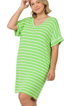 Load image into Gallery viewer, Penny Striped V-Neck T-Shirt Dress (3 Colors)