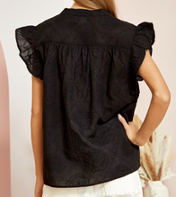 Load image into Gallery viewer, Kristen Eyelet Embroidered Flutter Sleeve Top in Black