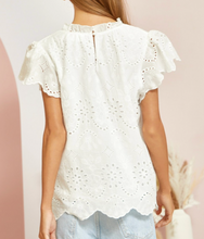 Load image into Gallery viewer, Trina Eyelet Embroidered Flutter Sleeve Top in White