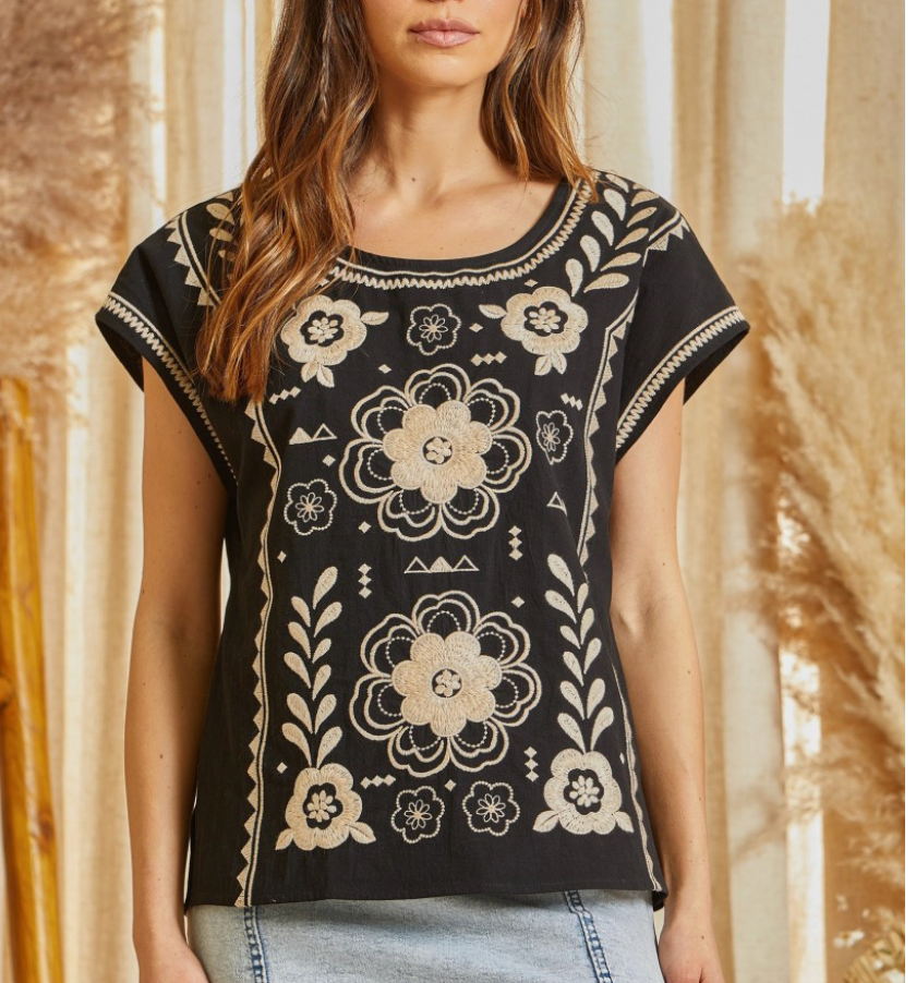Maddie Embroidered Cap Sleeve Top
