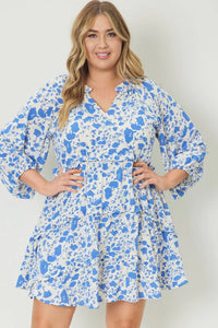 Liz Blue Floral Ruffle Dress