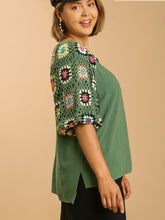 Load image into Gallery viewer, Jackie Linen Blend Crochet Sleeve Top