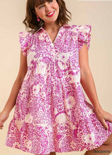 Load image into Gallery viewer, Sammie Floral Print Dress with Flutter Sleeves in Magenta