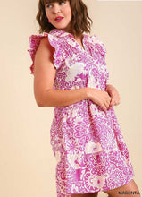 Load image into Gallery viewer, Sammie Floral Print Dress with Flutter Sleeves in Magenta